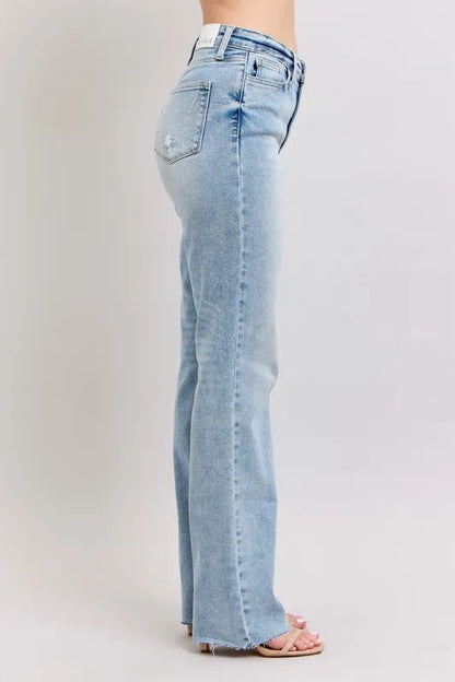 Judy Blue Full Size Mid Rise Light Wash Dad Jeans Plus Size - Fashorio