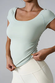 Round Neck Short Sleeve Active T-Shirt Light Green - Fashorio