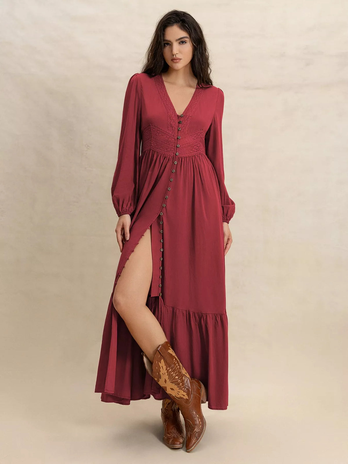 Balloon sleeve detail on maxi dress