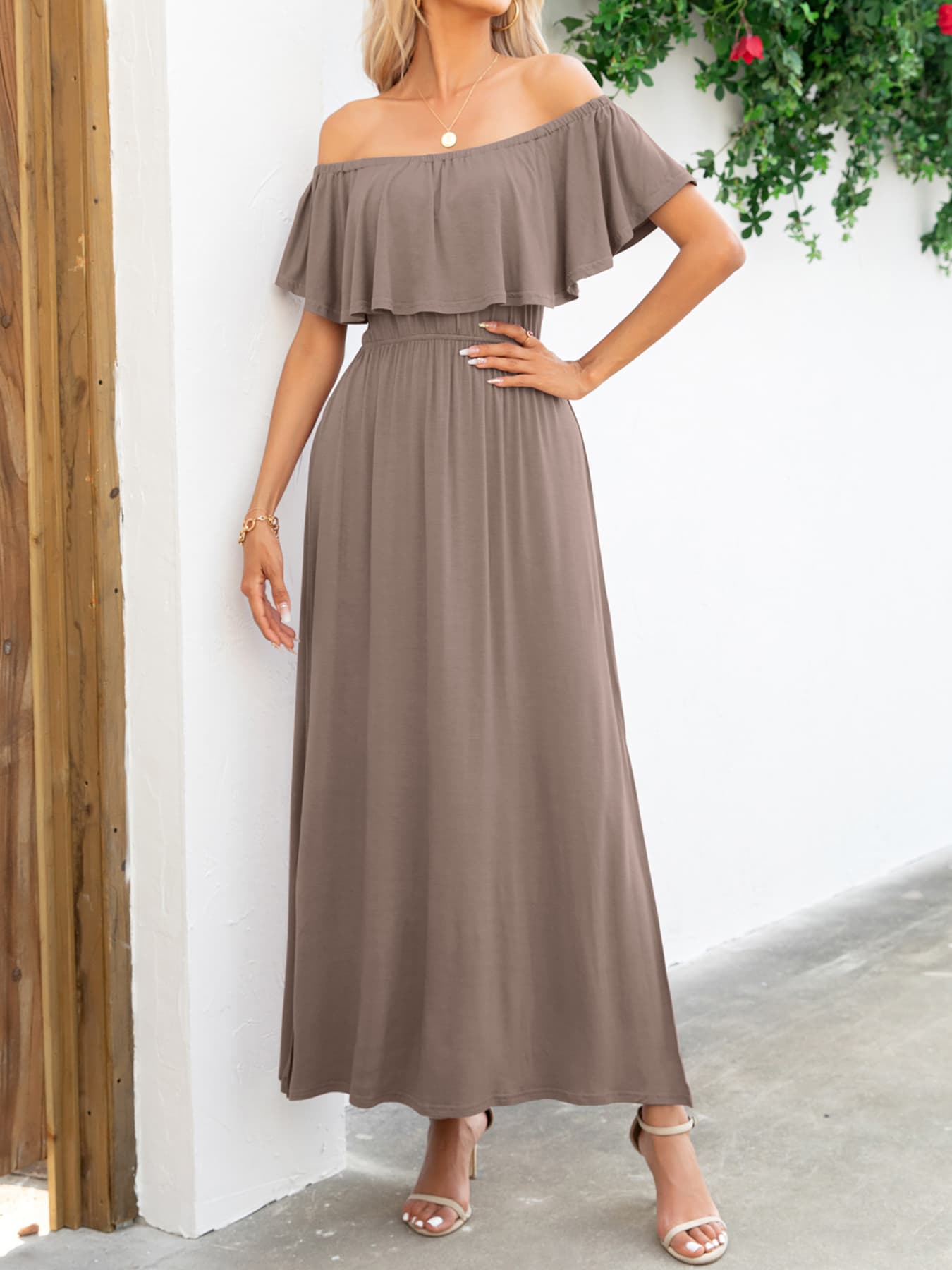 Off-Shoulder Slit Maxi Dress - Fashorio