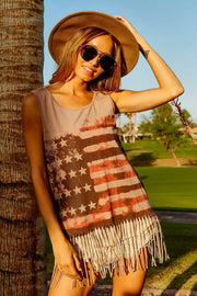 BiBi American Flag Print Knit Sleeveless Top TERRACOTTA - Fashorio
