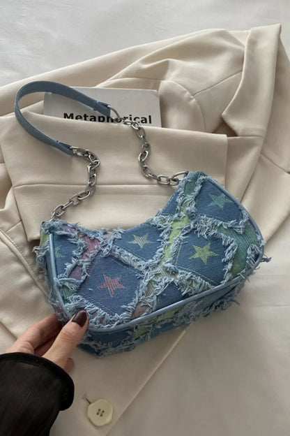 Fringe Star Print Shoulder Bag Medium One Size - Fashorio