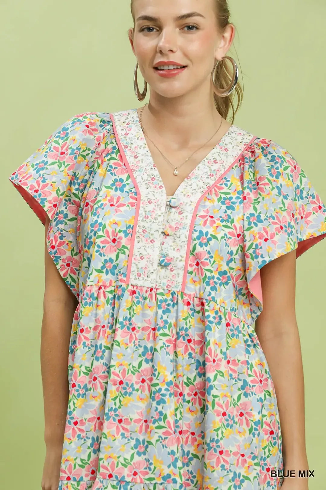 Mix Floral Tiered Mini Dress with Side Pockets styled look