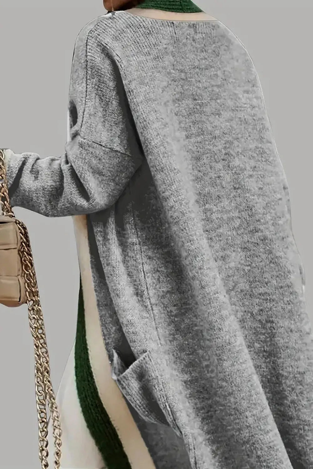 Pocketed Contrast Long Sleeve Hooded Cardigan - Fashorio