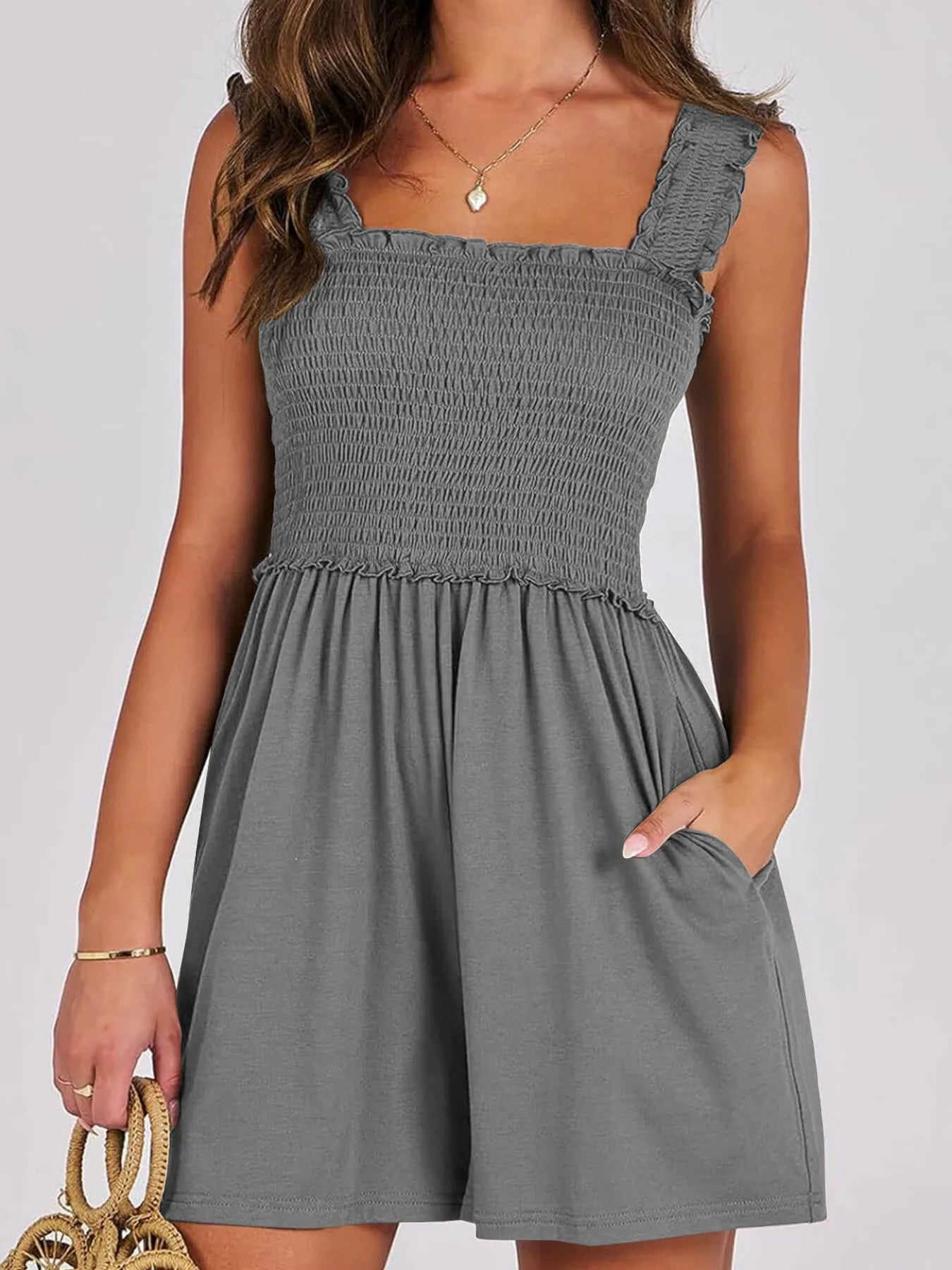 Smocked Square Neck Summer Romper - Fashorio