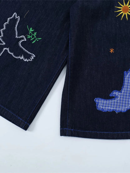Men's Embroidered Wash Denim Shorts - Fashorio