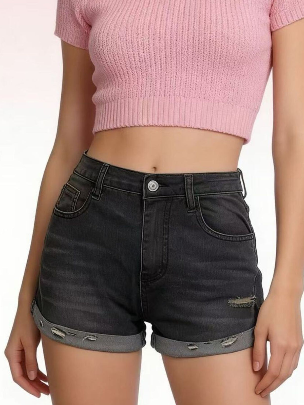 Denim shorts back pocket view