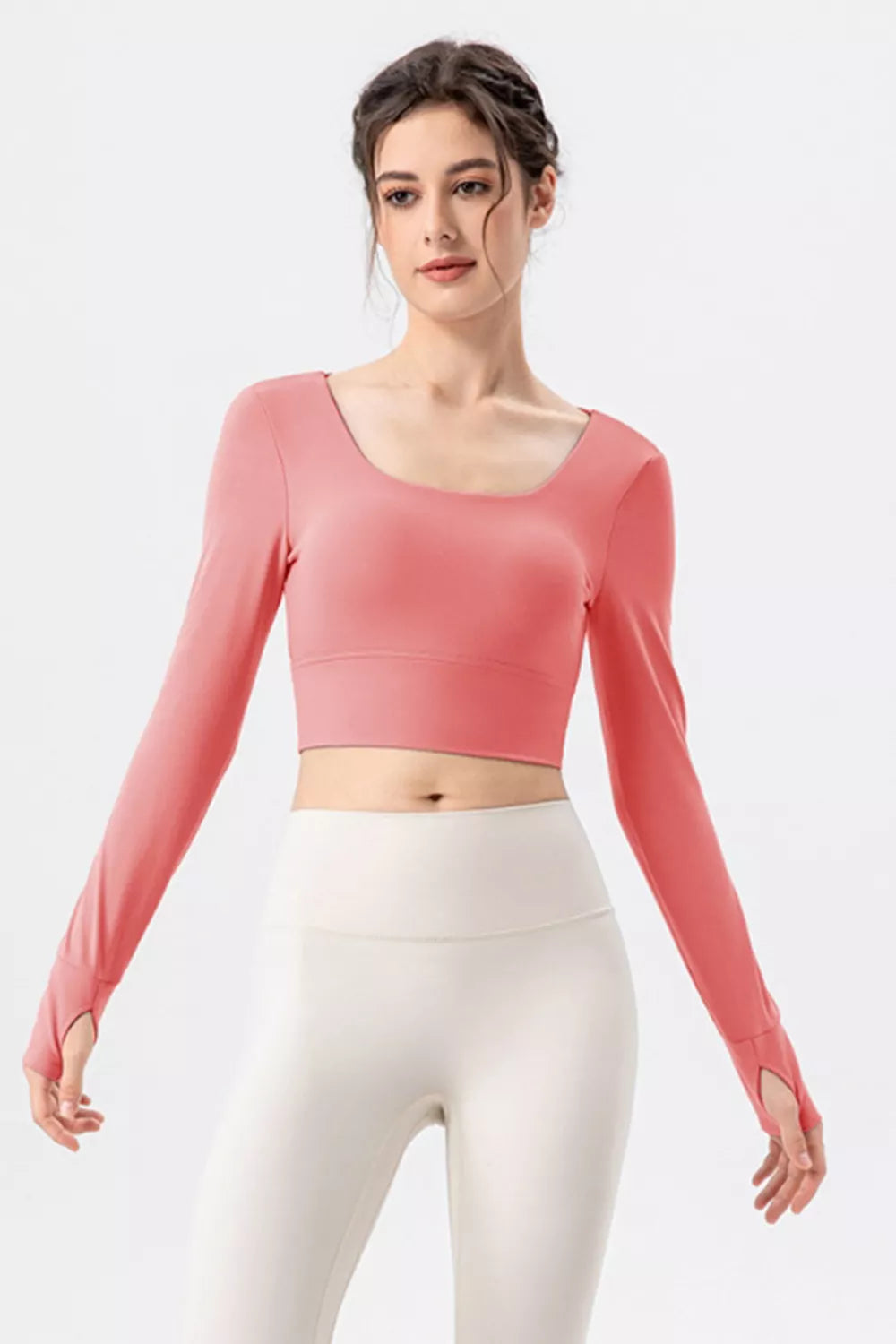 Square neck crisscross active t-shirt back detail