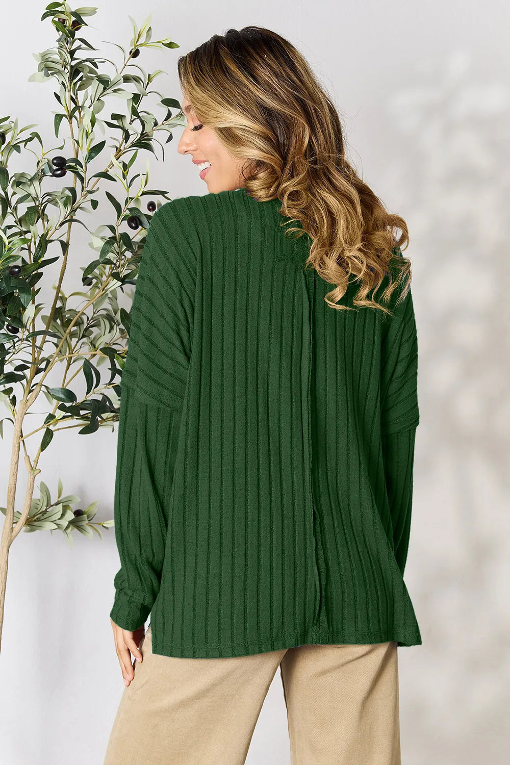 Basic Bae Ribbed Round Neck Slit Knit Top, view 29