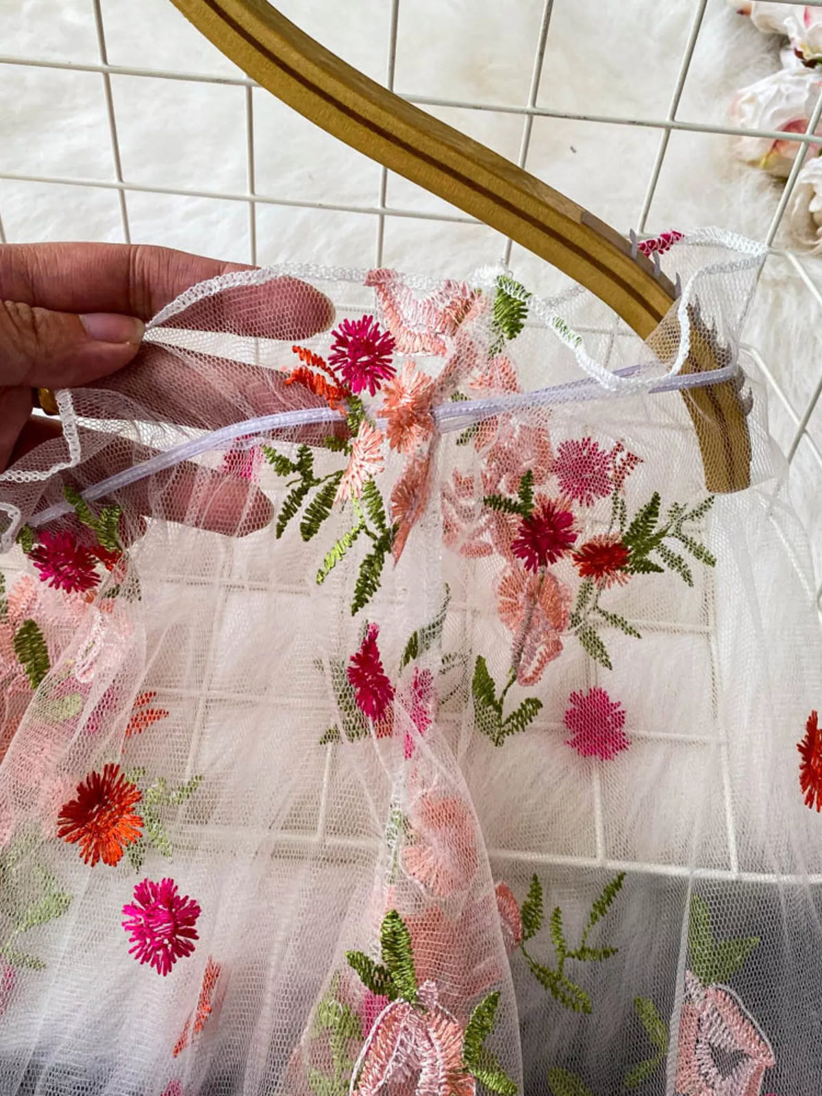 Detail of floral embroidery pattern