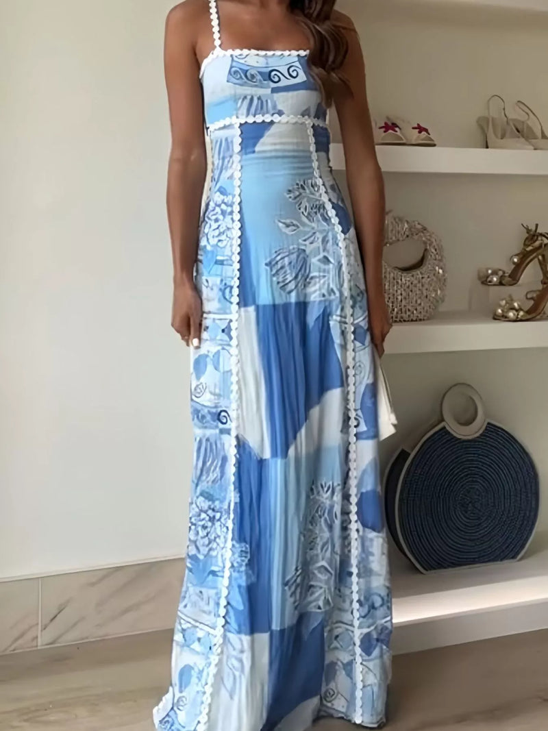 Bow cutout back square neck maxi dress in sky blue front view