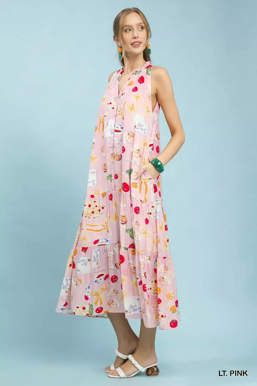Abstract Print Tiered Halter Midi Dress side view