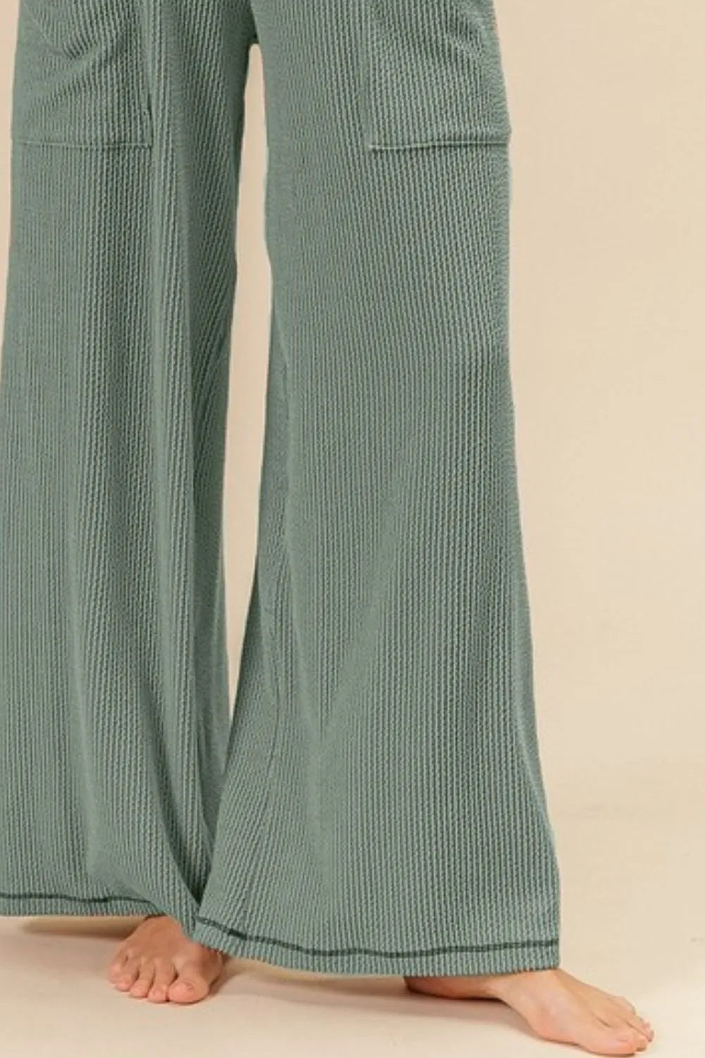 BiBi 2tone Cord Rib Waist Band Side Pocket Pants - Fashorio