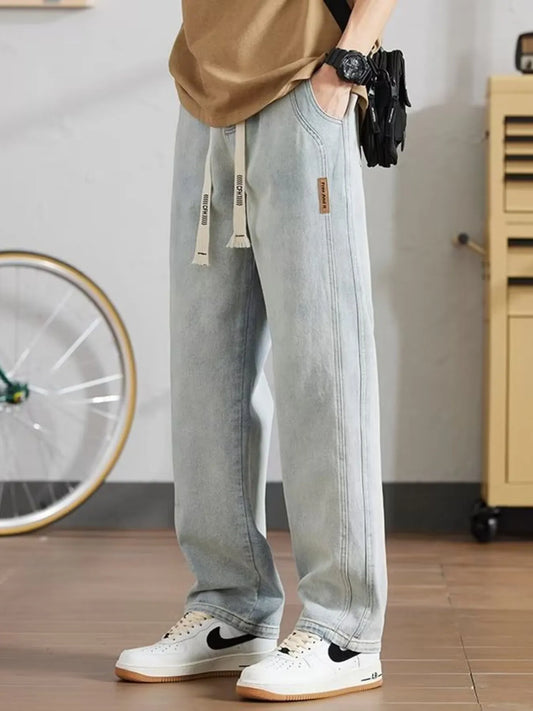 Men's Full Size Washed Relaxed Fit Straight Leg Jeans Plus Size Light - Fashorio