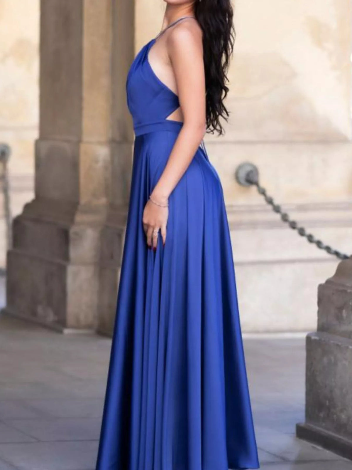 Close up of the fabric drape across the bodice
