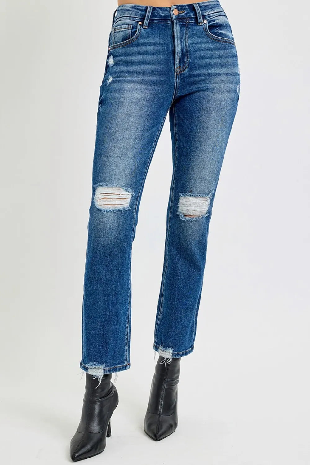 RISEN Full Size High Rise Distressed Crop Straight Jeans - Fashorio