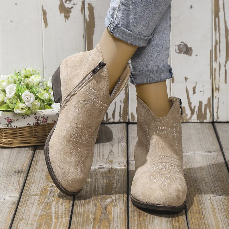 Block heel ankle boots back heel view