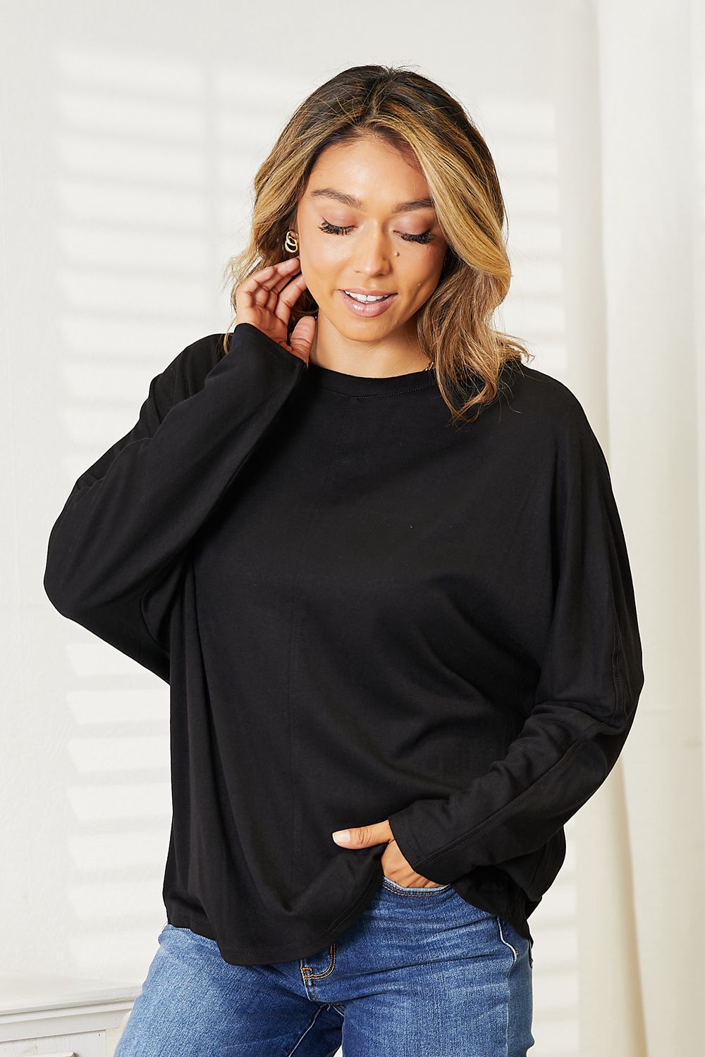 Seam detail long sleeve top layered