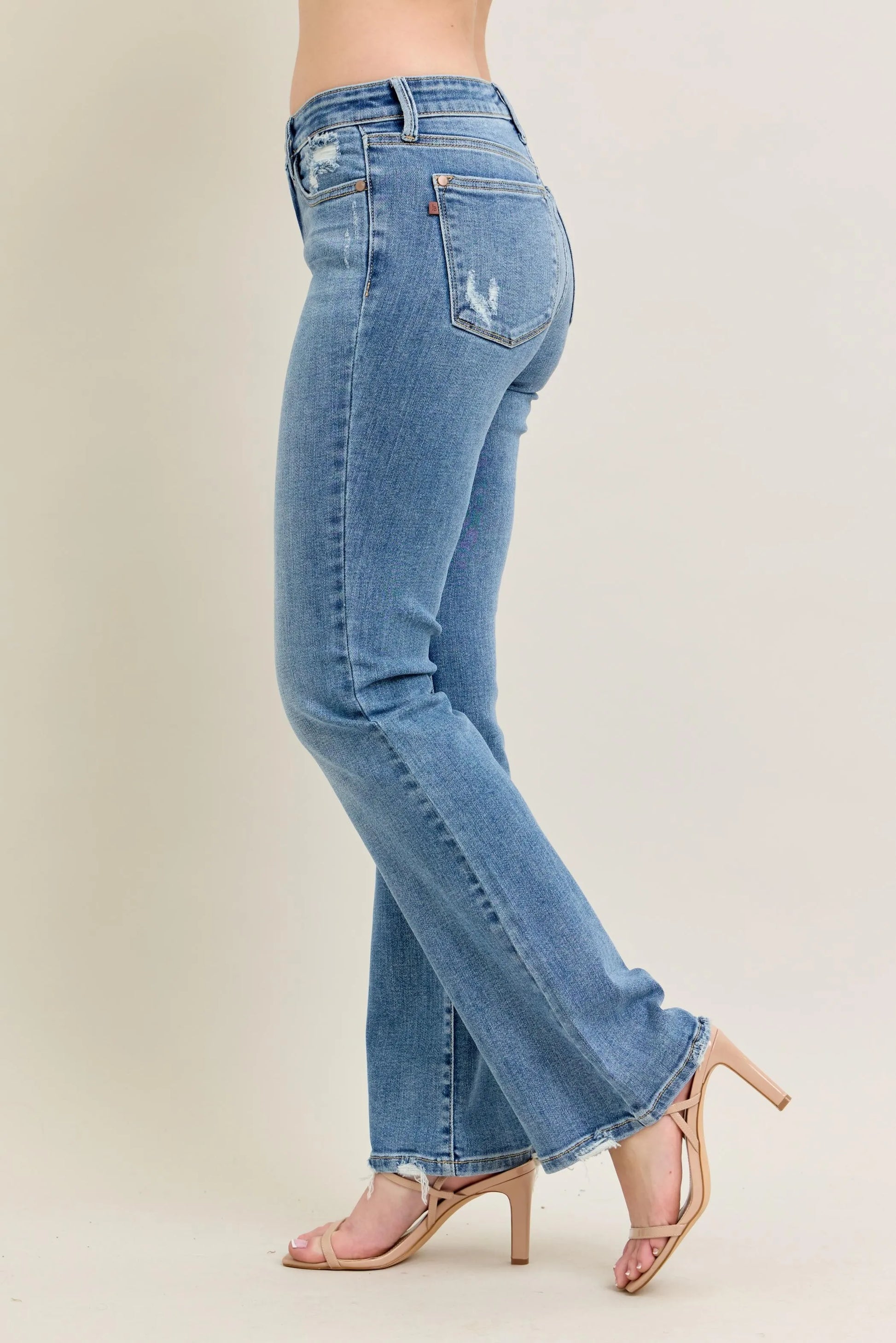 Judy Blue Full Size Mid Rise Wash Destroy Hem Bootcut Jeans Plus Size - Fashorio