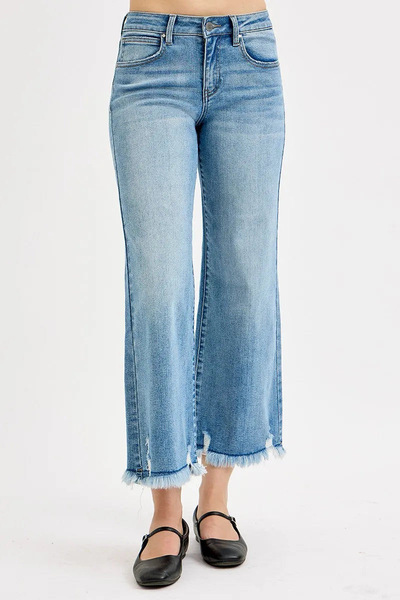 RISEN Full Size Mid Rise Crop Wide Leg Jeans Plus Size - Fashorio