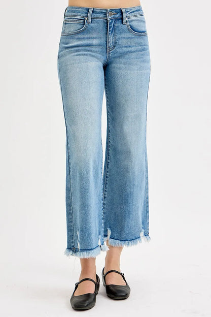 RISEN Full Size Mid Rise Crop Wide Leg Jeans Plus Size - Fashorio