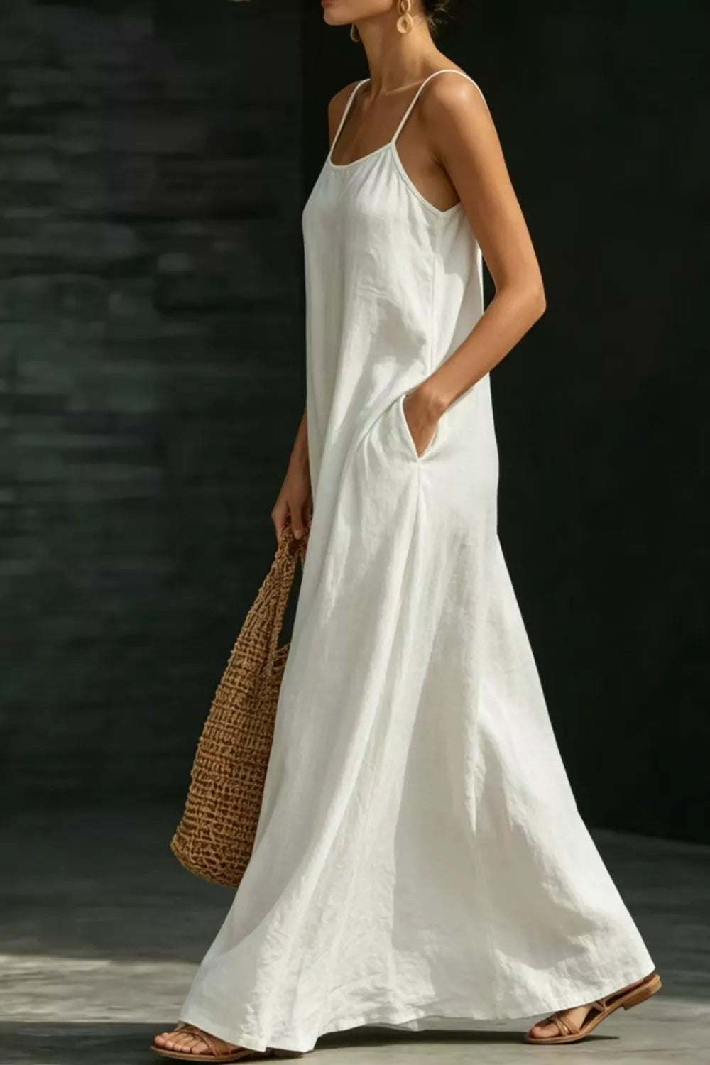 White loose fit maxi dress back view