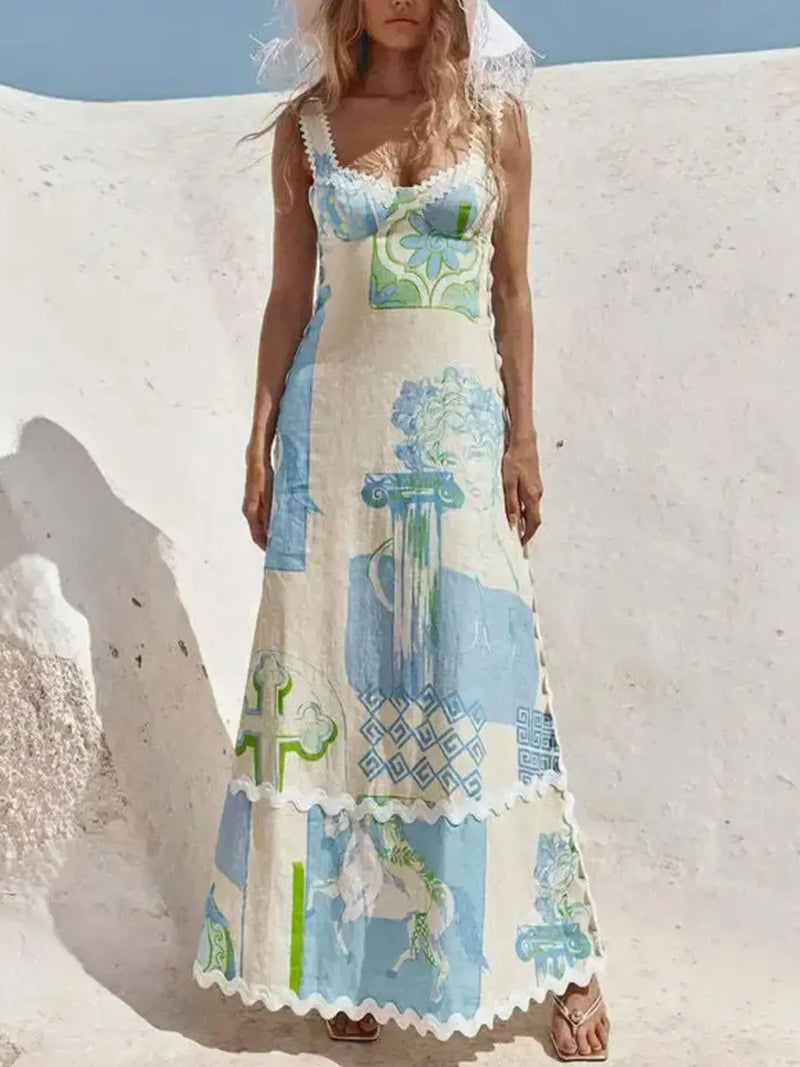 Tied Back Printed Maxi Dress front view