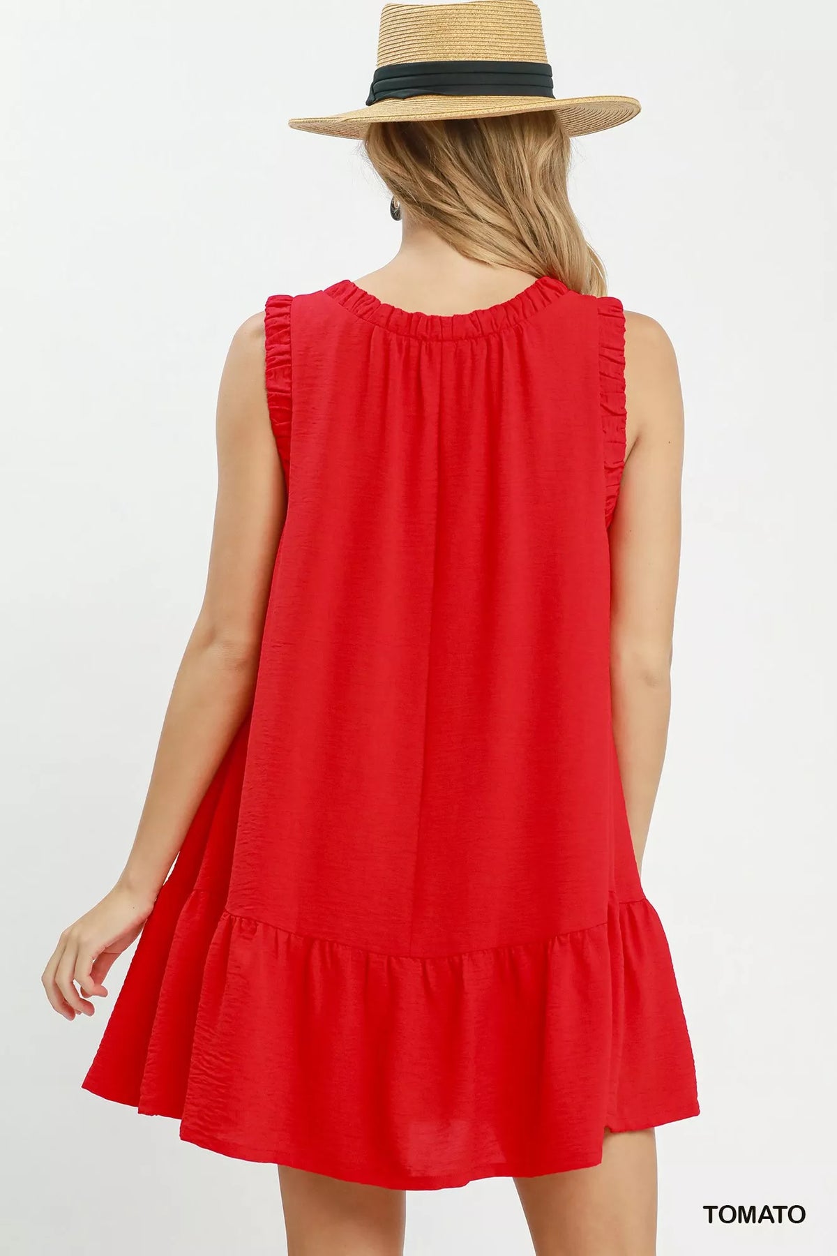 Tomato red mini dress side view