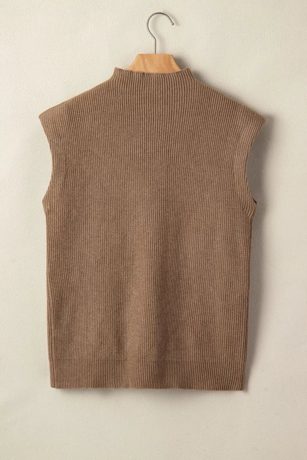 Taupe mock neck sweater vest back view