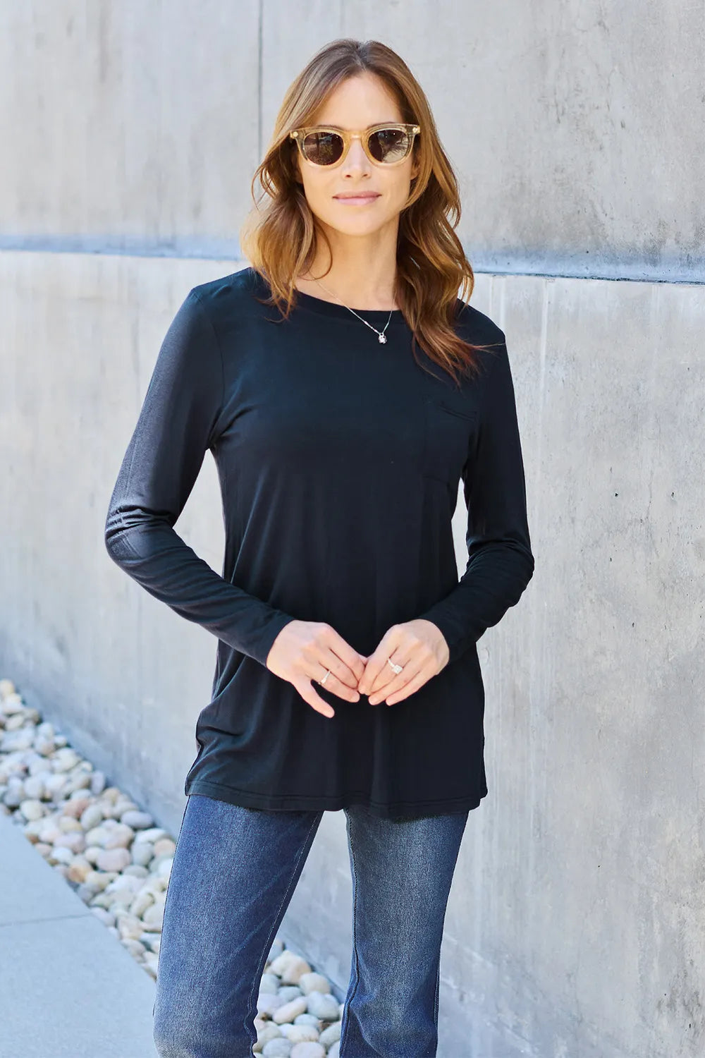Long sleeve rayon top side view
