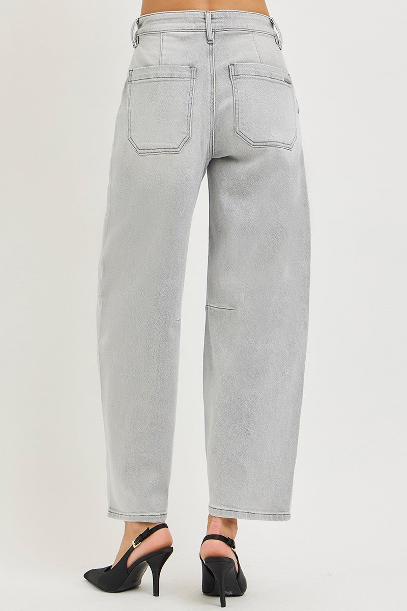 RISEN light grey barrel denim full length