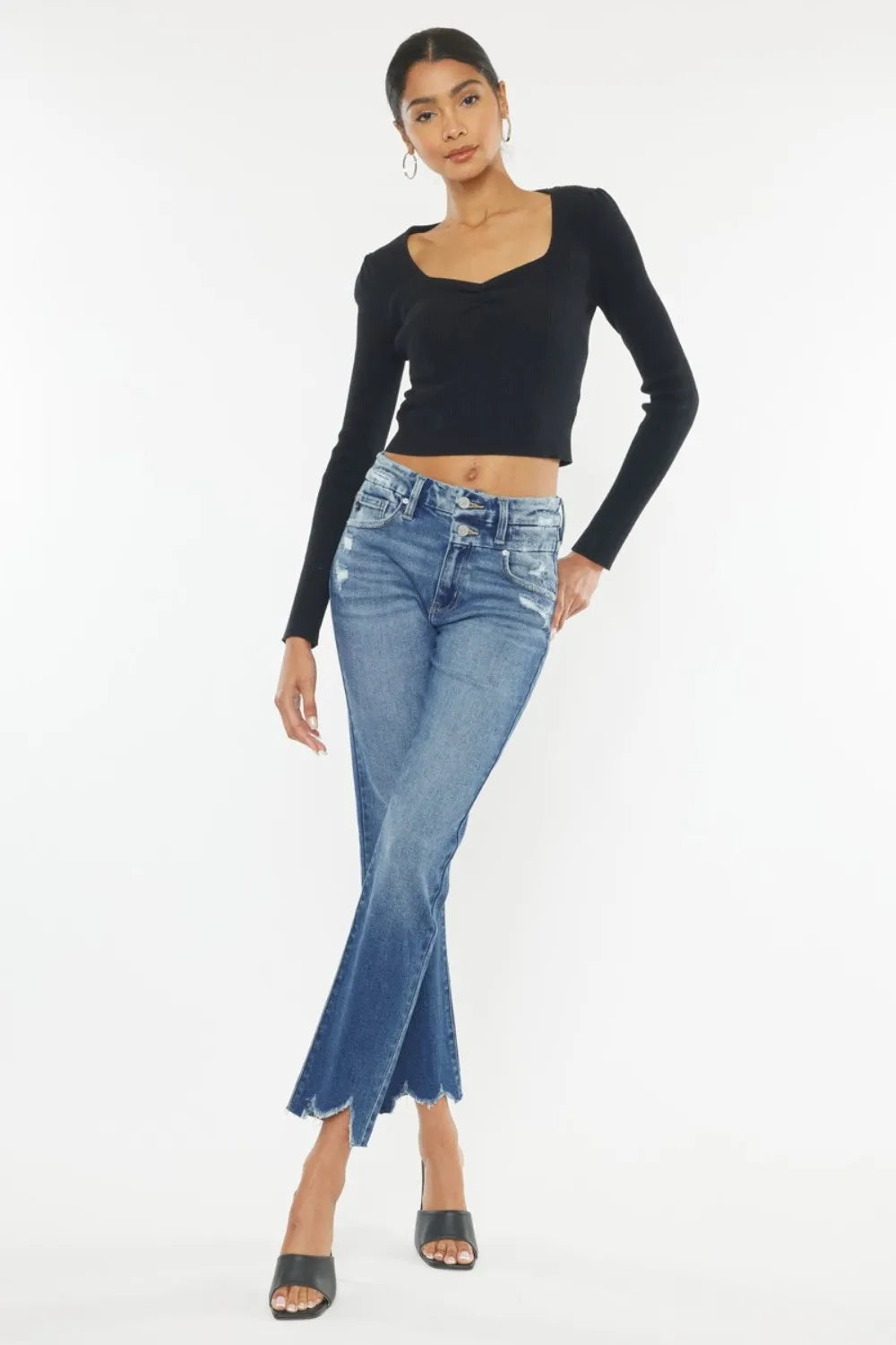 Kancan High Rise Wide Waistband Slim Straight Jeans - Fashorio