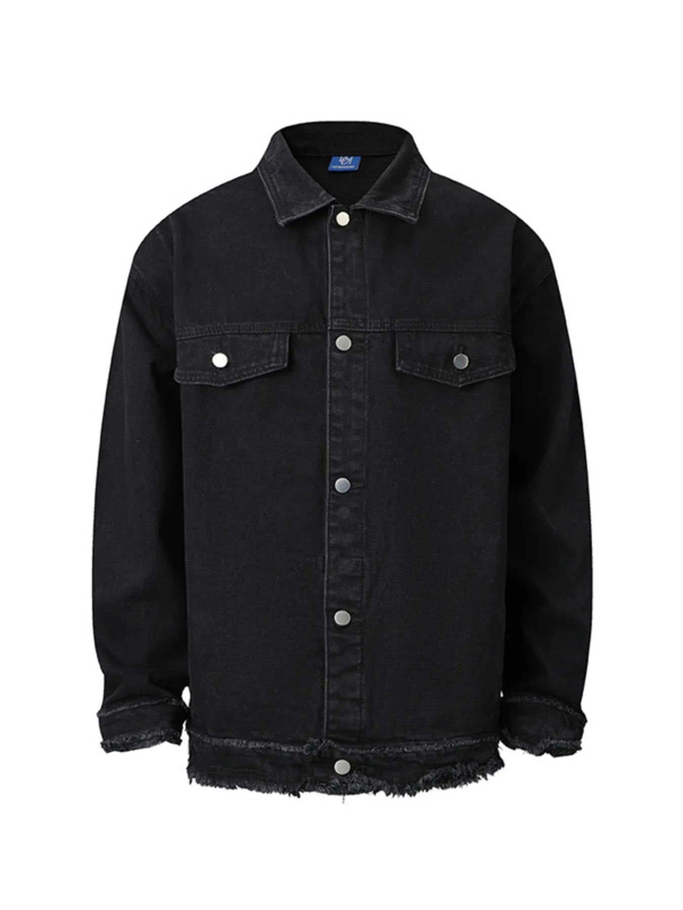 Men's Raw Hem Long Sleeve Denim Jacket Nostalgic Black - Fashorio