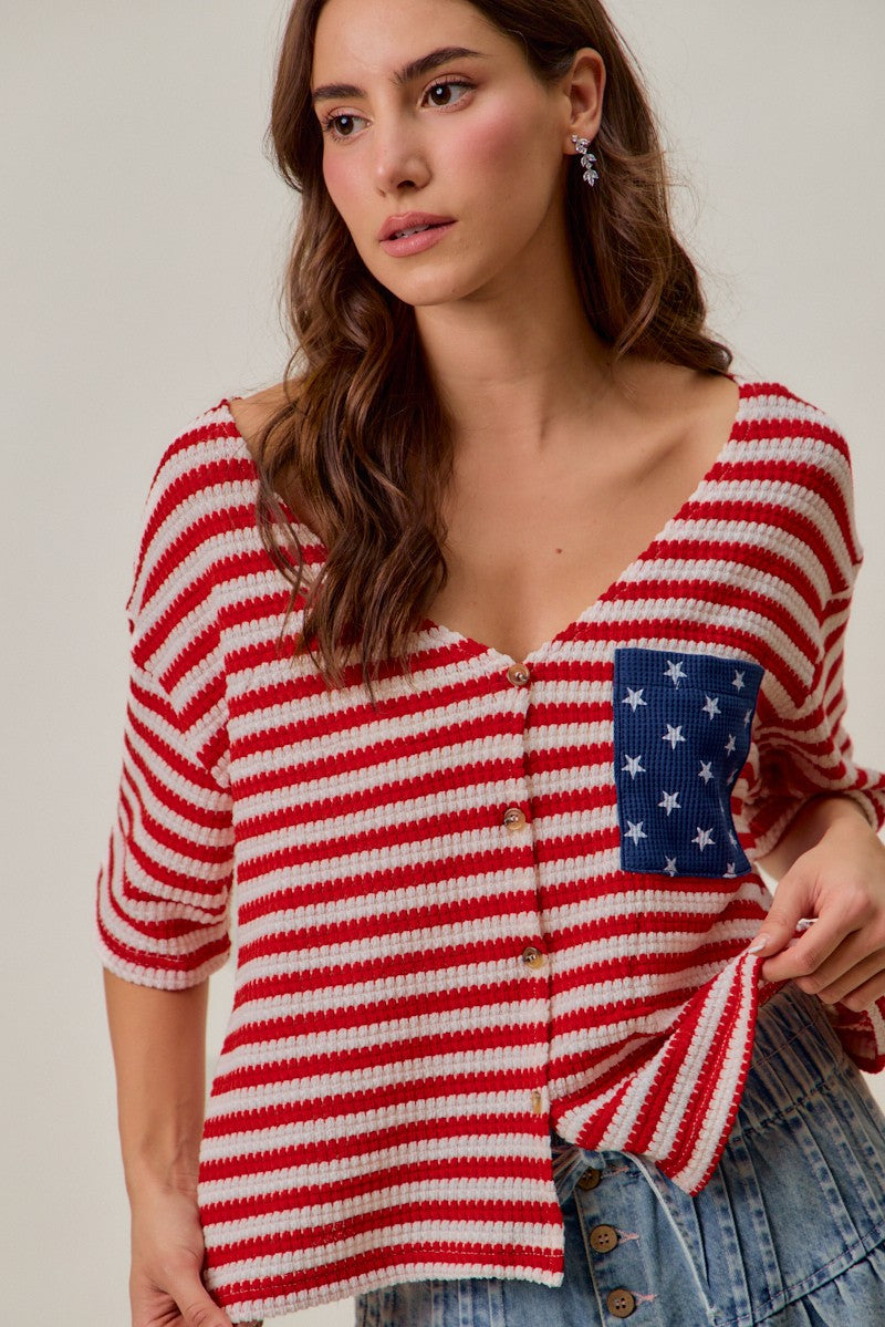 Stripe waffle knit cardigan front view