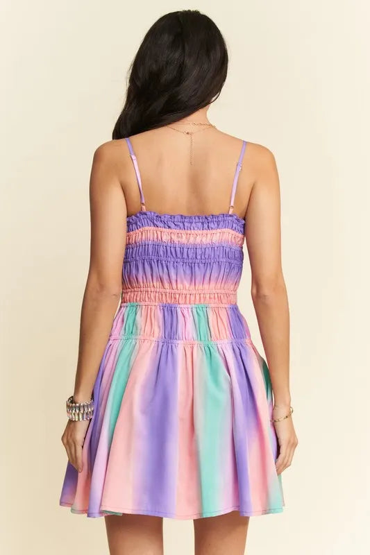 Ombre Print Button Up Dress in Purple back view
