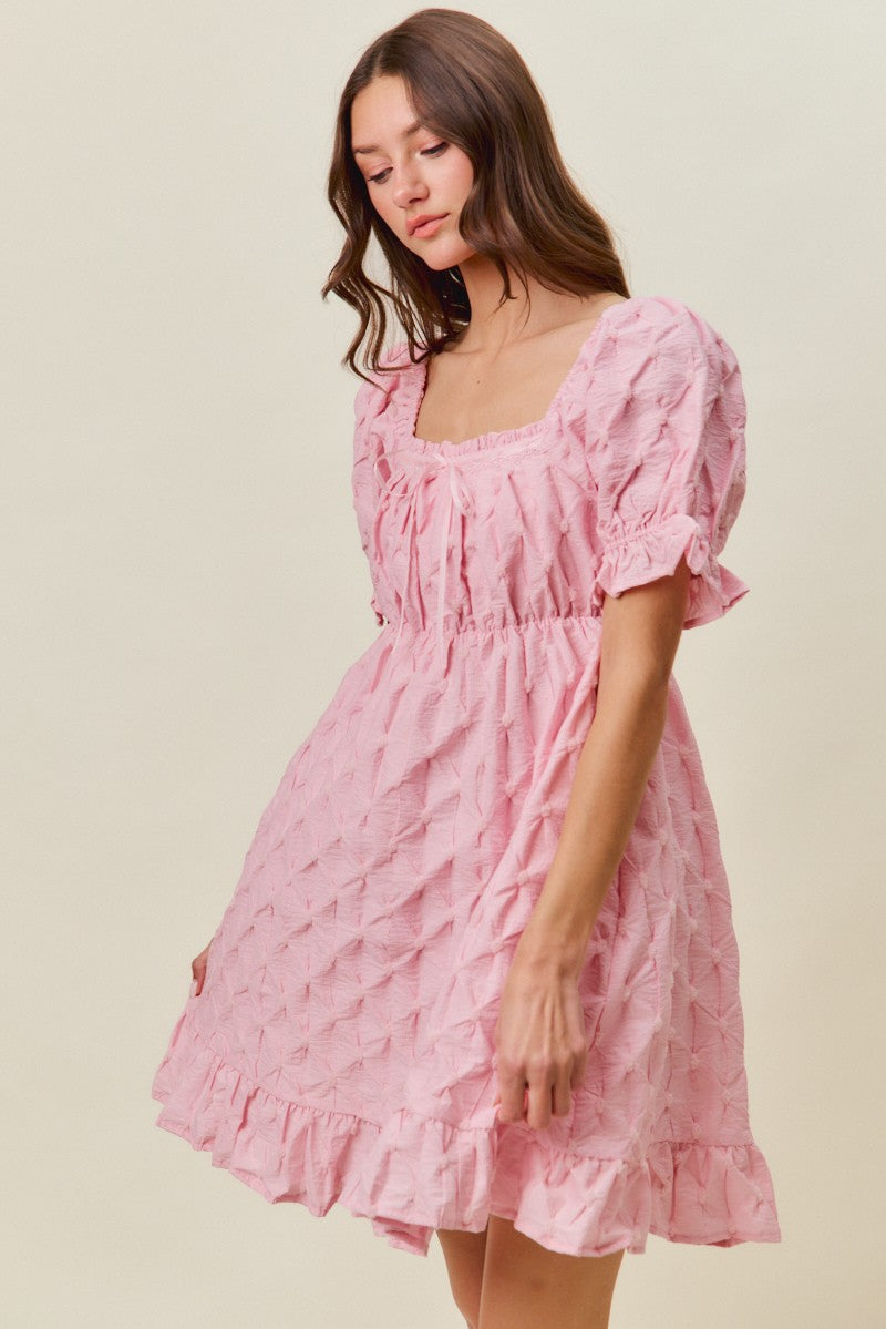 Textured Ruched Bust Mini Dress in Pink view 11