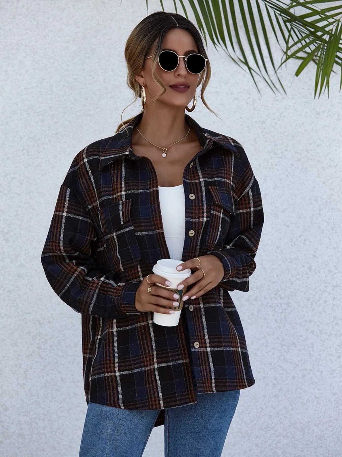 Plaid Button-Up Long Sleeve Shirt - Fashorio
