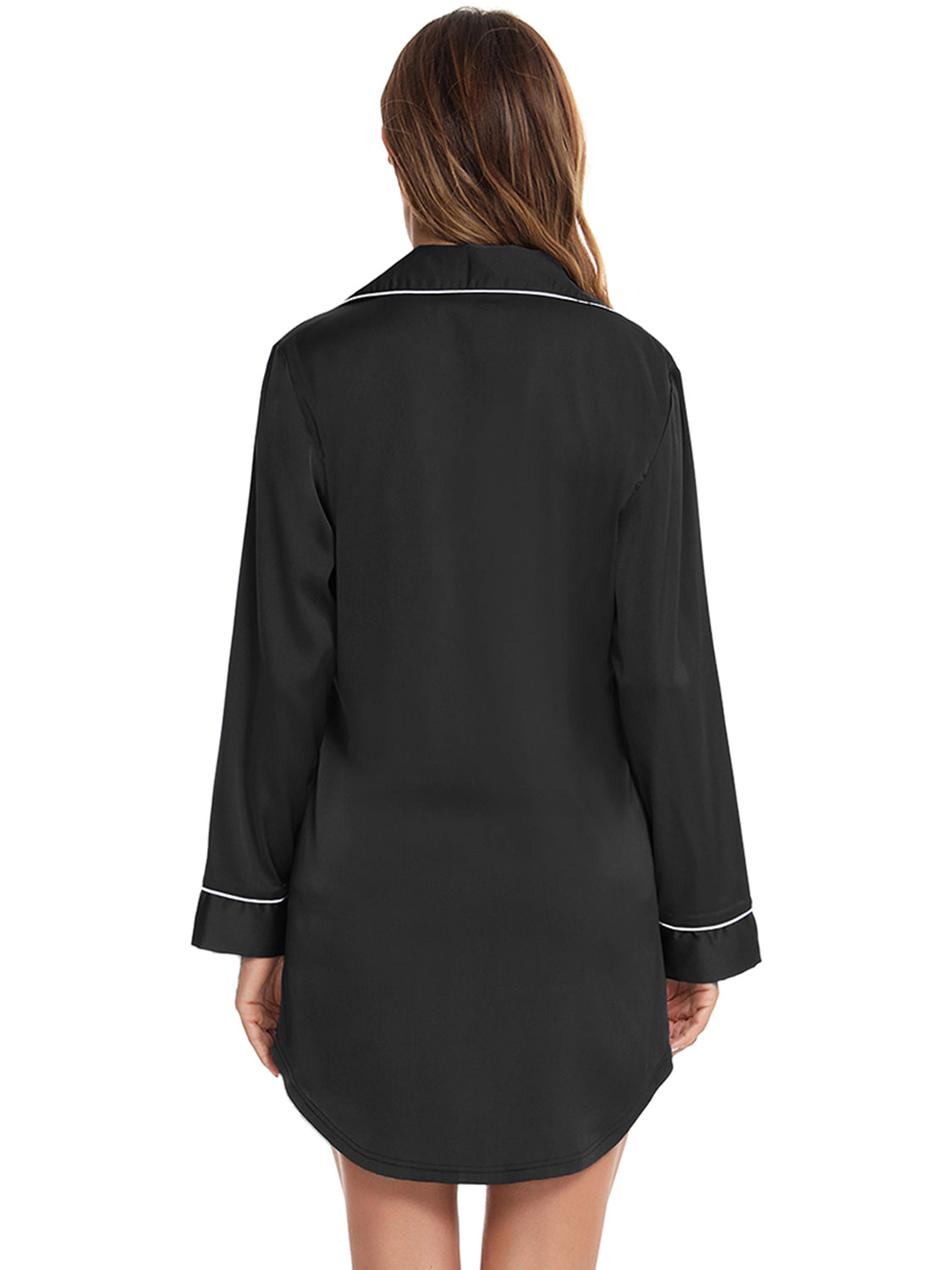 Button Up Lapel Collar Night Dress with Pocket - Fashorio
