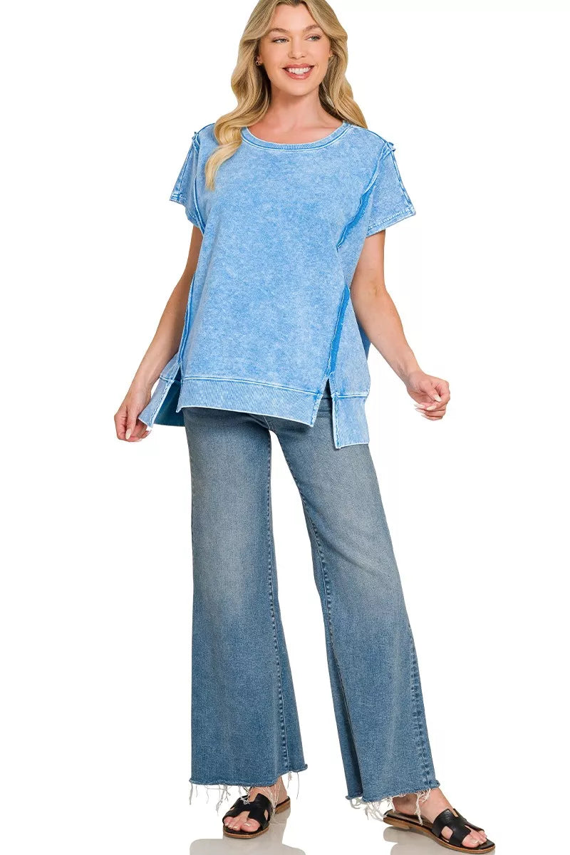 Back view of French terry high low top