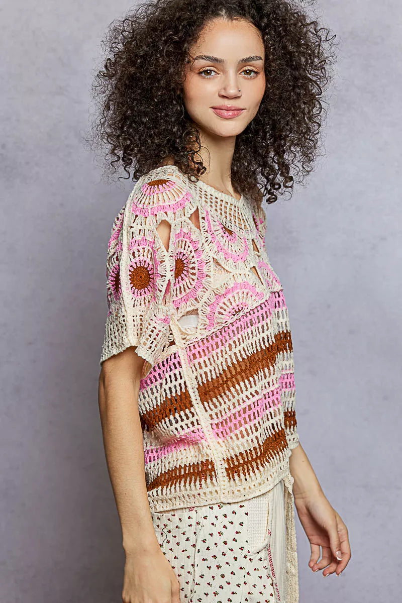 Weave pattern crochet top side view