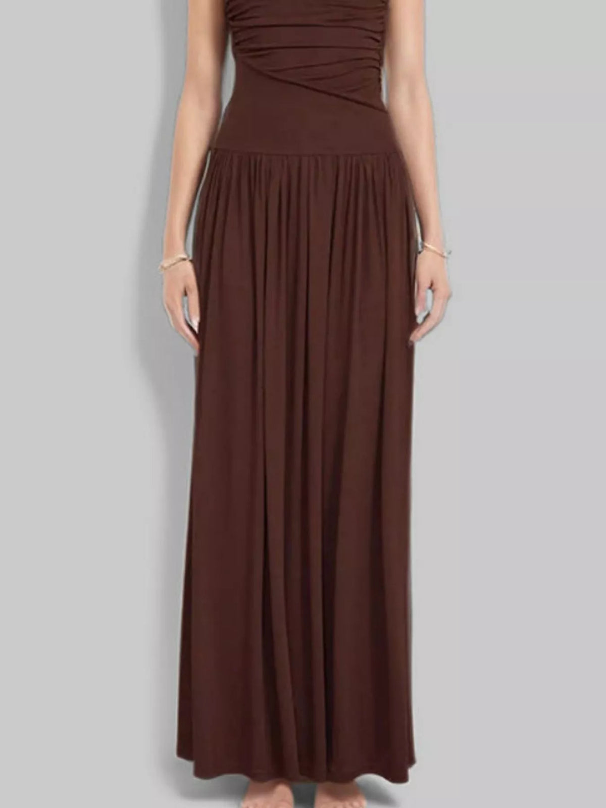 ruched sleeveless maxi dress full length view