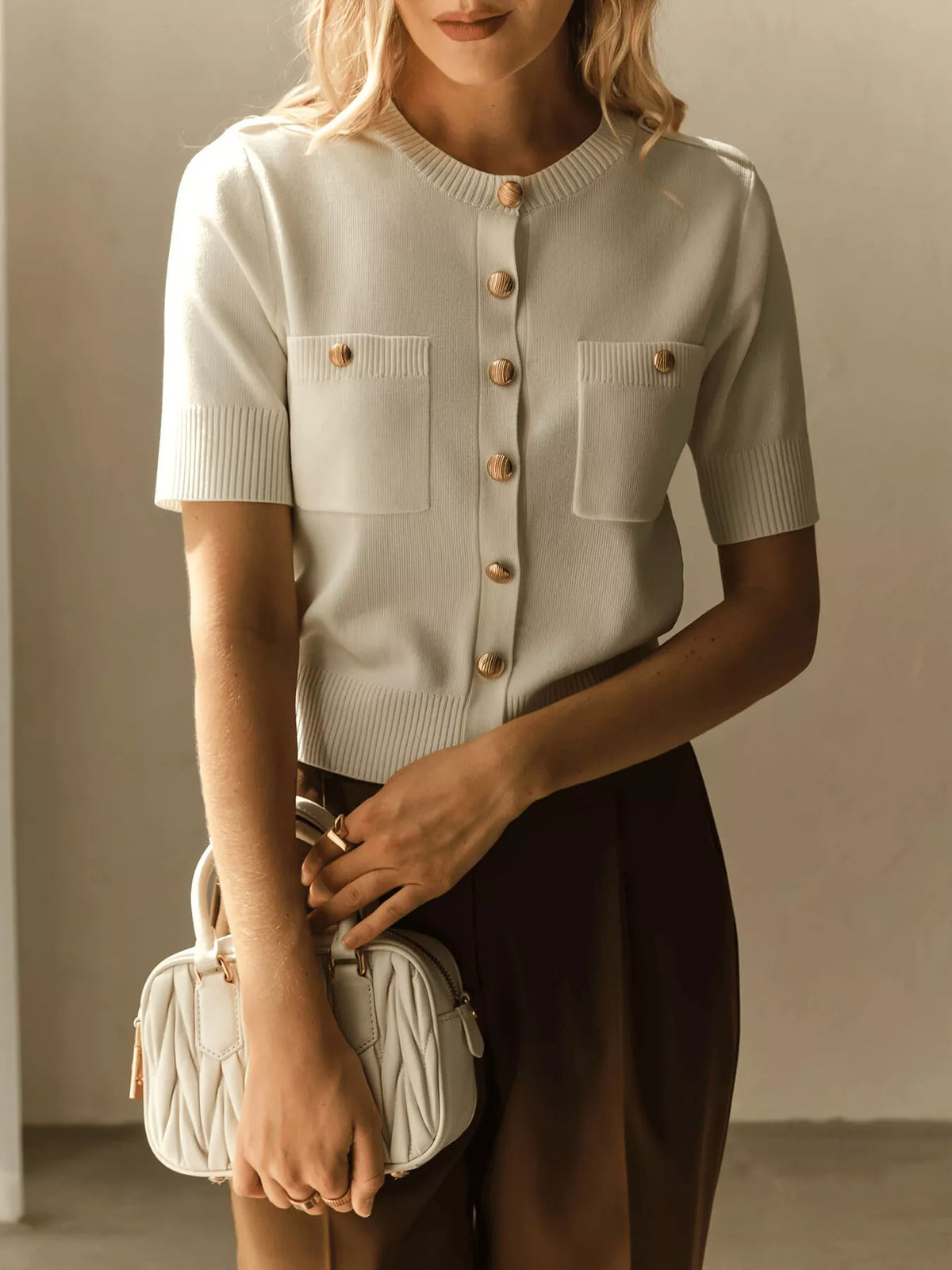 Short sleeve cardigan pocket detail