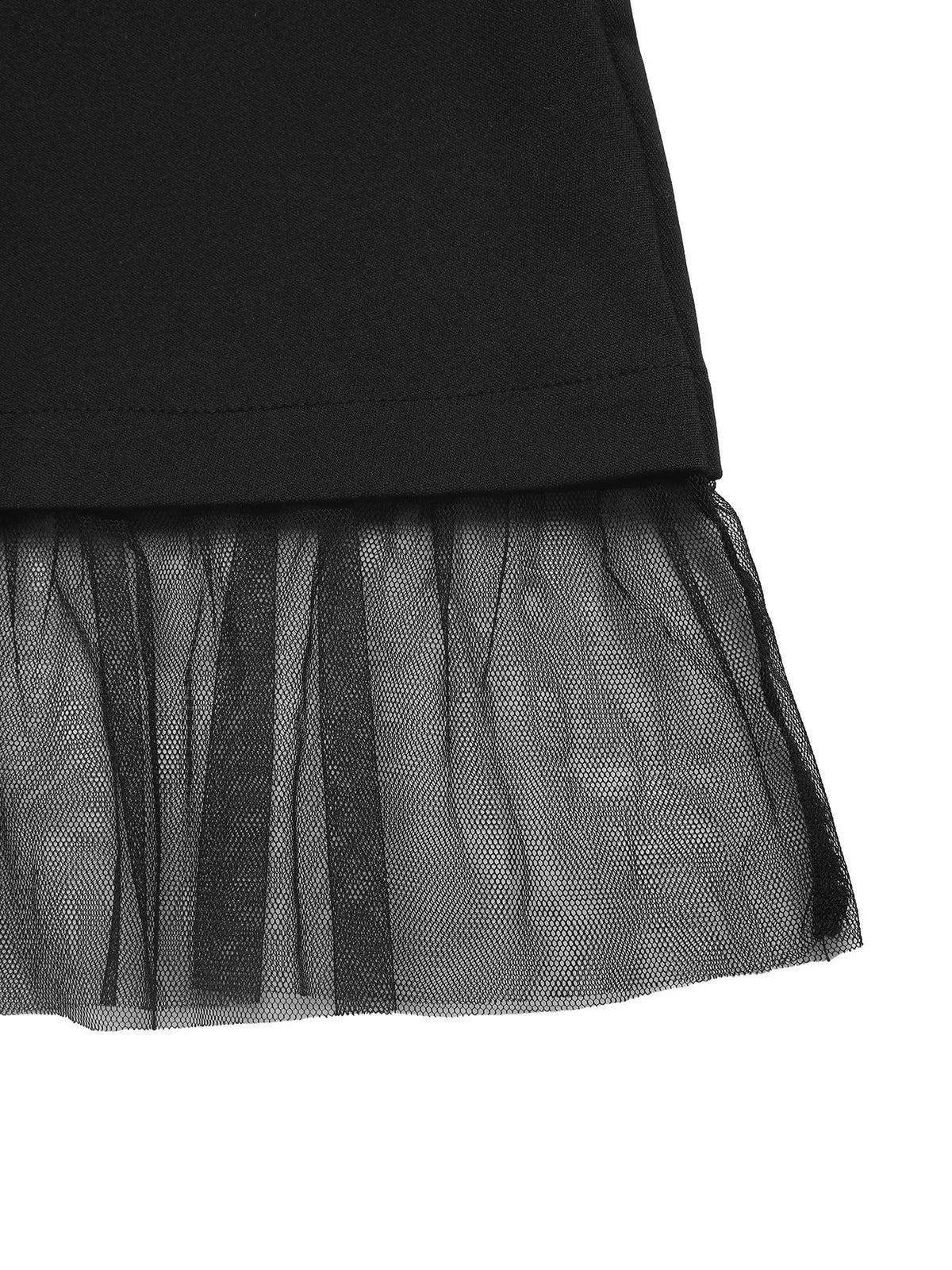 Square neck puff sleeve mesh hem dress hem detail