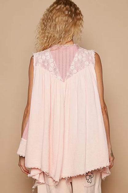 POL Embroidered Pearls Open Front Sleeveless Cardigan - Fashorio