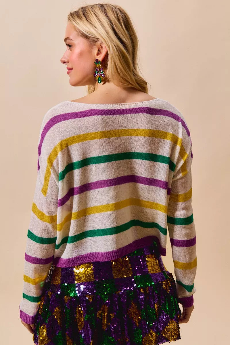 Multi Color Stripe Lightweight Sweater Top in Ivory view 14