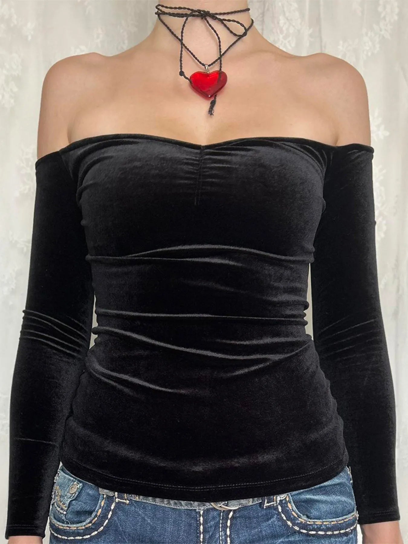 Off-Shoulder Long Sleeve Top - Fashorio