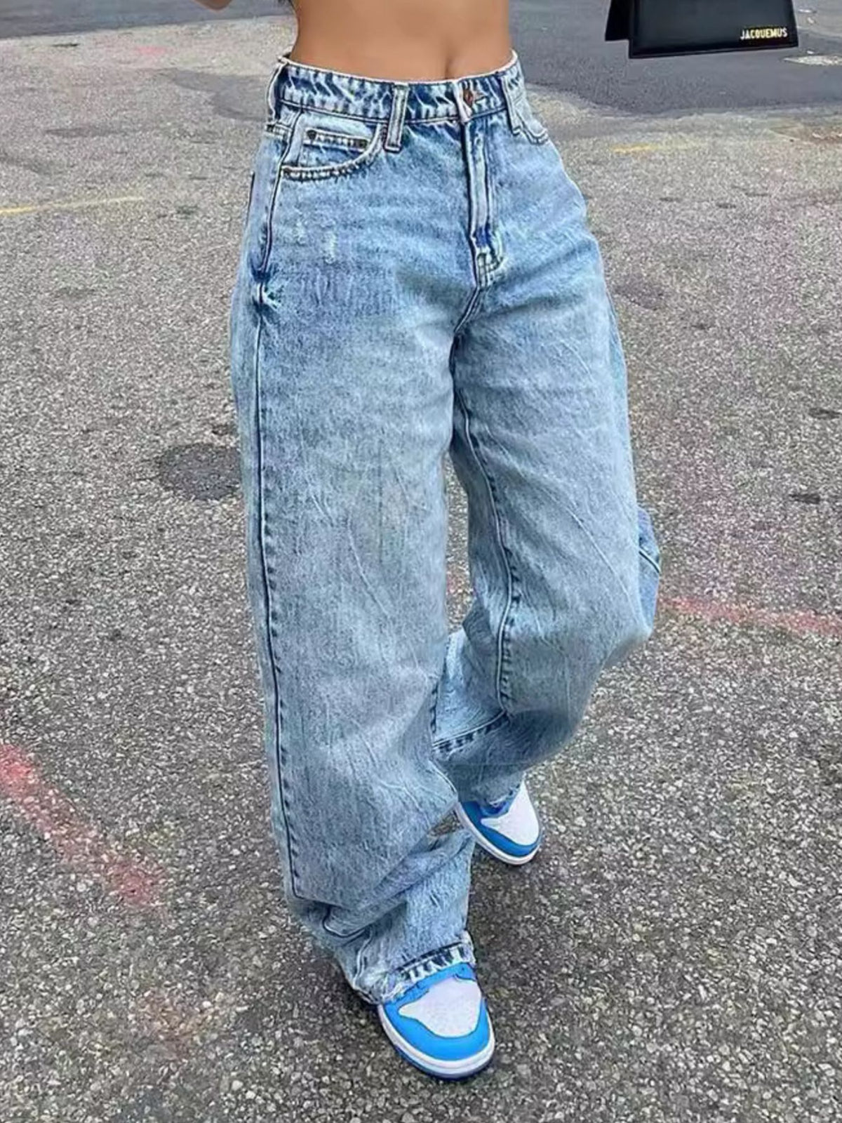 Washed wide leg jeans front view