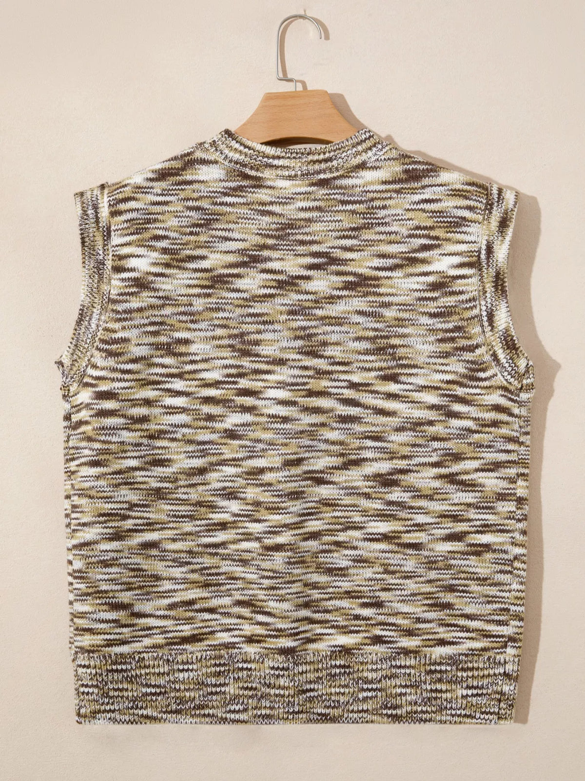 Sleeveless mocha knit vest detail view
