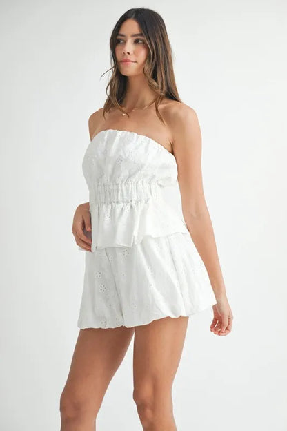 MABLE Floral Eyelet Lace Tube Top and Short Set - Fashorio