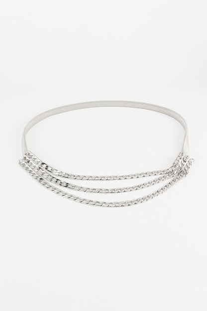 Metal Triple-Layered Chain Belt Silver One Size - Fashorio